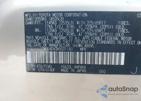 2010 Toyota Rav4 from USA, damaged, VIN JTMBF4DV3A5031140